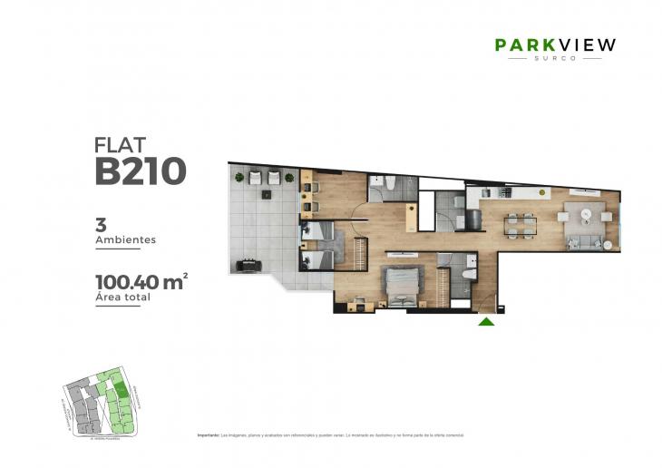 Plano del modelo B 210 del proyecto PARKVIEW en Santiago De Surco