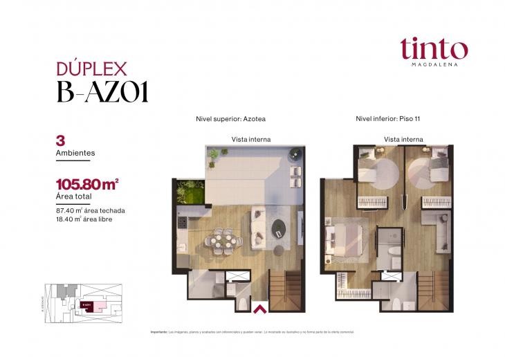 Plano del modelo B AZ01 del proyecto TINTO en Magdalena Del Mar