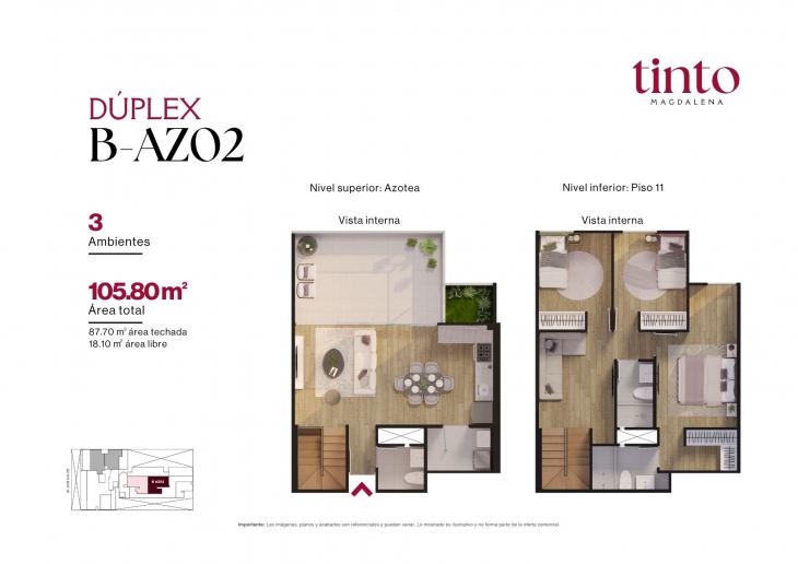 Plano del modelo B AZ02 del proyecto TINTO en Magdalena Del Mar