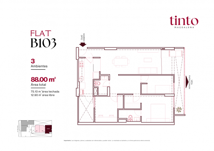Plano del modelo B 103 del proyecto TINTO en Magdalena Del Mar