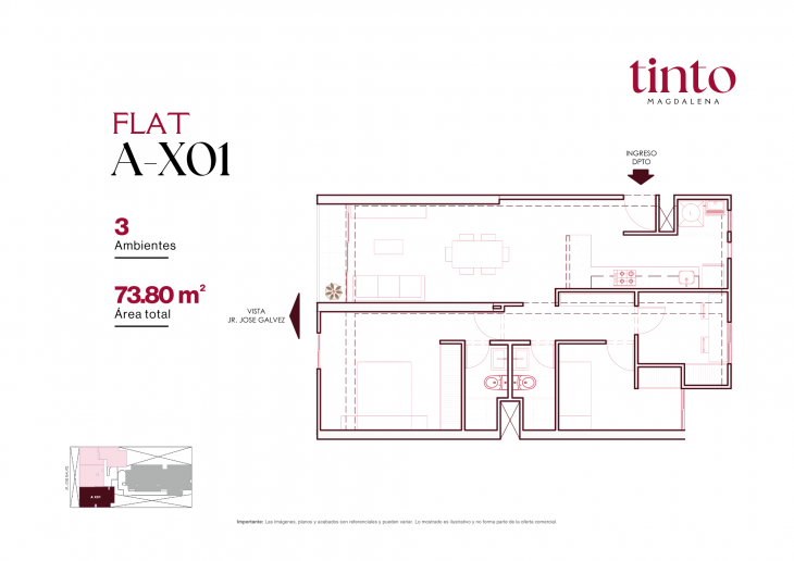Plano del modelo A X01 del proyecto TINTO en Magdalena Del Mar