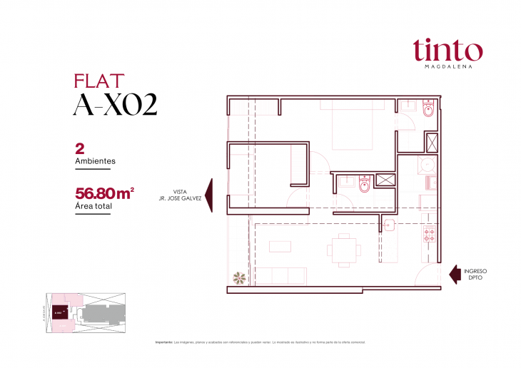Plano del modelo A X02 del proyecto TINTO en Magdalena Del Mar
