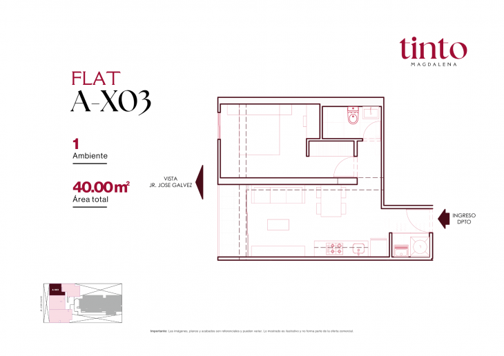 Plano del modelo A X03 del proyecto TINTO en Magdalena Del Mar