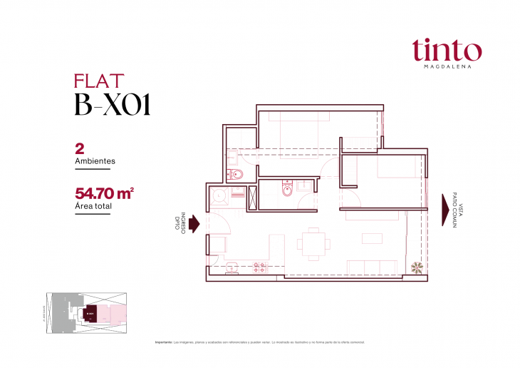Plano del modelo B X01 del proyecto TINTO en Magdalena Del Mar