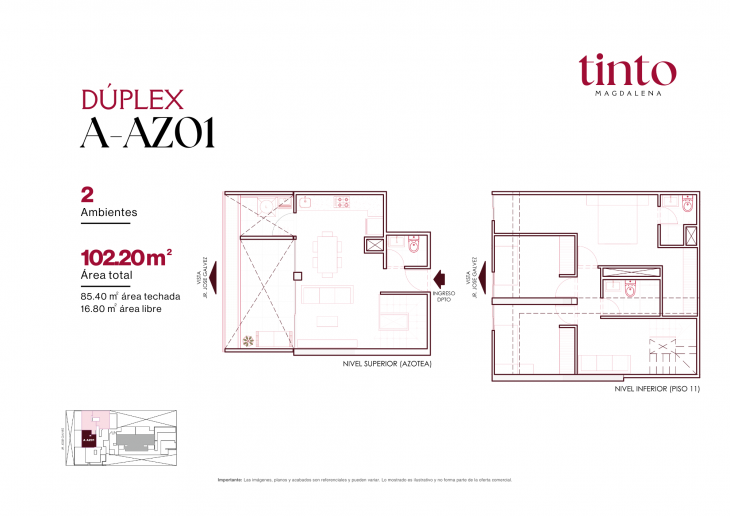 Plano del modelo A AZ01 del proyecto TINTO en Magdalena Del Mar