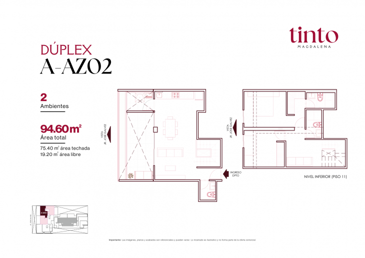 Plano del modelo A AZ02 del proyecto TINTO en Magdalena Del Mar