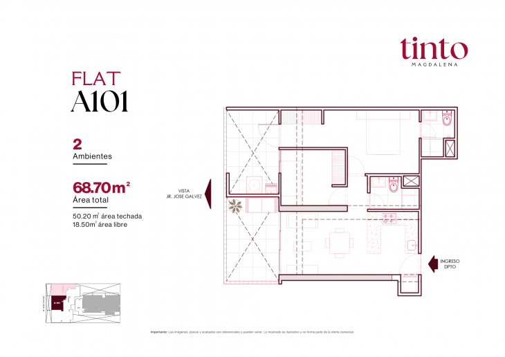 Plano del modelo A 101 del proyecto TINTO en Magdalena Del Mar