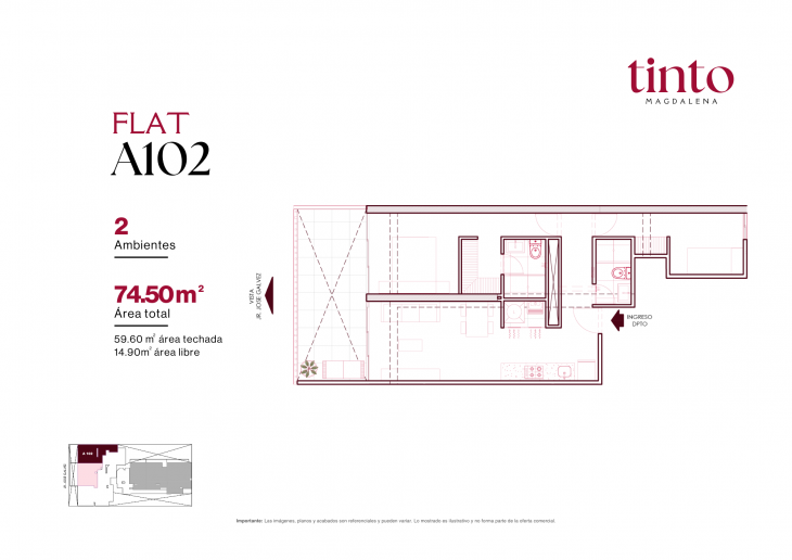 Plano del modelo A 102 del proyecto TINTO en Magdalena Del Mar