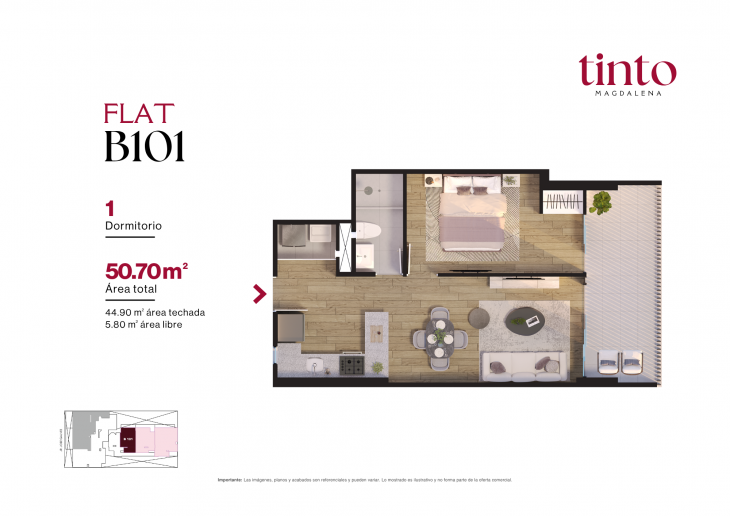 Plano del modelo B 101 del proyecto TINTO en Magdalena Del Mar