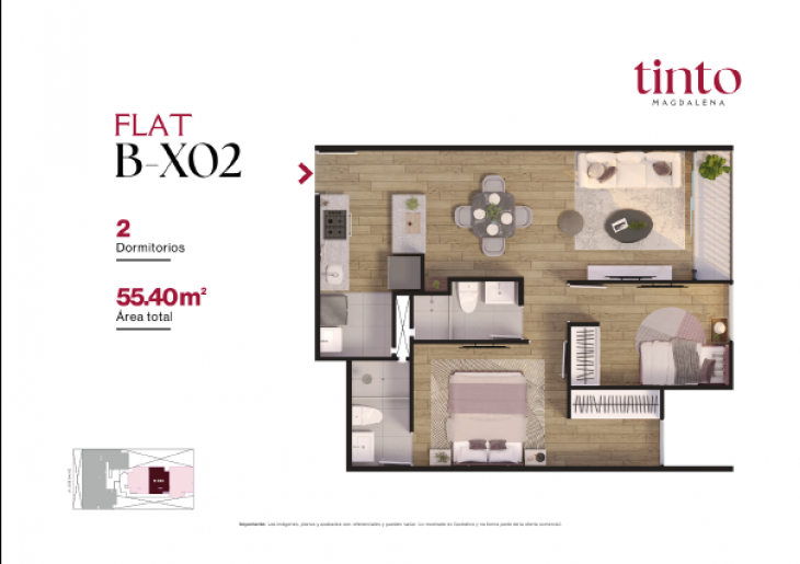 Plano del modelo B X02 del proyecto TINTO en Magdalena Del Mar