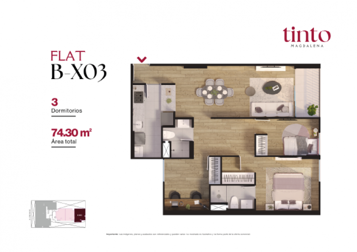 Plano del modelo B X03 del proyecto TINTO en Magdalena Del Mar