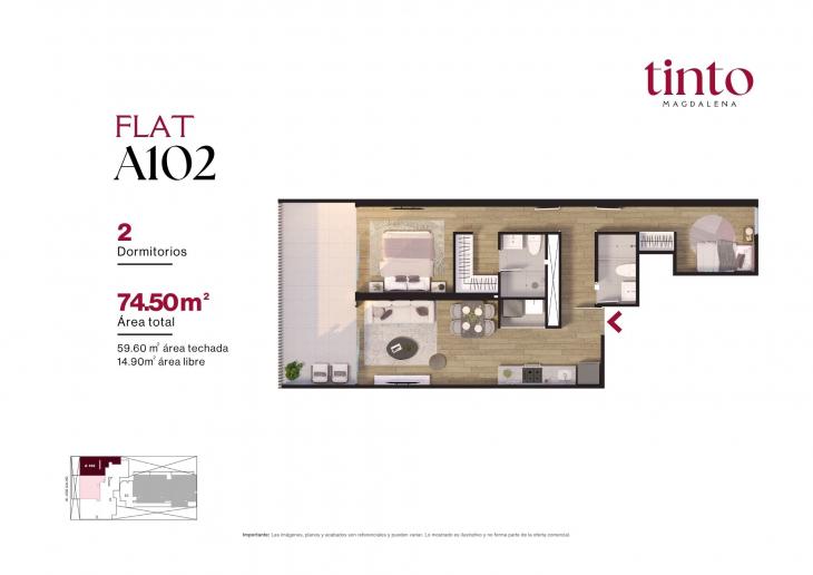 Plano del modelo A 102 del proyecto TINTO en Magdalena Del Mar