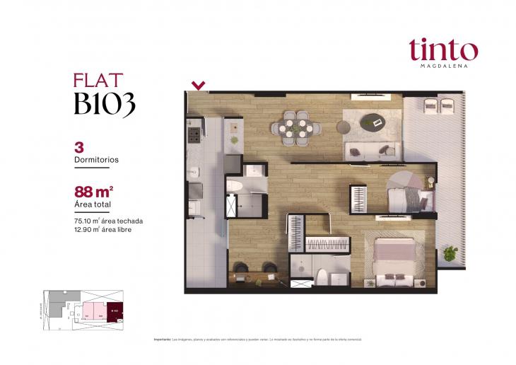 Plano del modelo B 103 del proyecto TINTO en Magdalena Del Mar