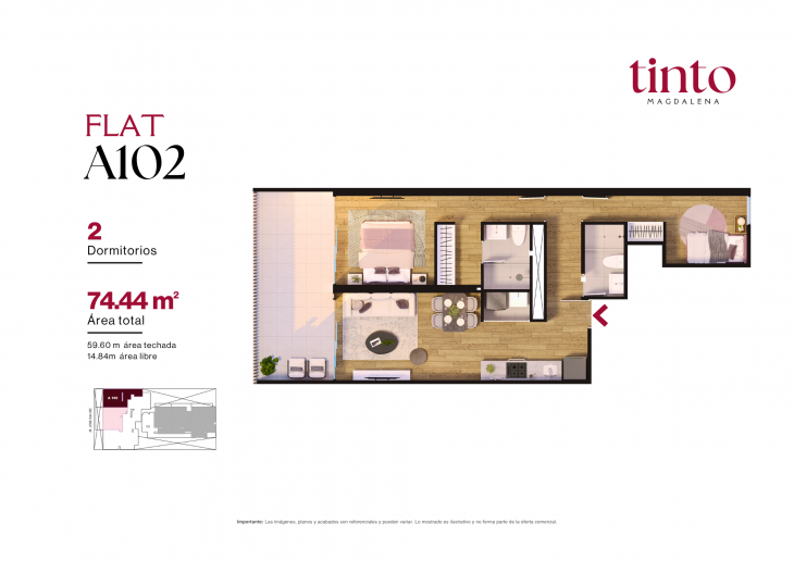 Plano del modelo A 102 del proyecto TINTO en Magdalena Del Mar