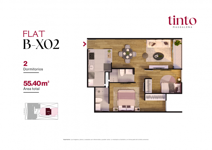 Plano del modelo B X02 del proyecto TINTO en Magdalena Del Mar