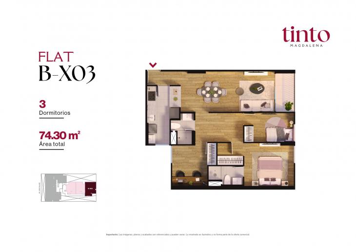 Plano del modelo B X03 del proyecto TINTO en Magdalena Del Mar