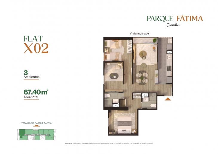 Plano del modelo X02 del proyecto PARQUE FÁTIMA en Chorrillos