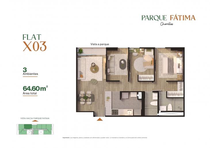 Plano del modelo X03 del proyecto PARQUE FÁTIMA en Chorrillos