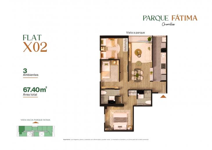 Plano del modelo X02 del proyecto PARQUE FÁTIMA en Chorrillos