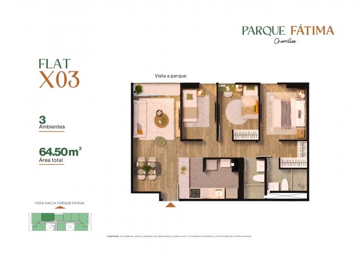 Plano del modelo X03 del proyecto PARQUE FÁTIMA en Chorrillos