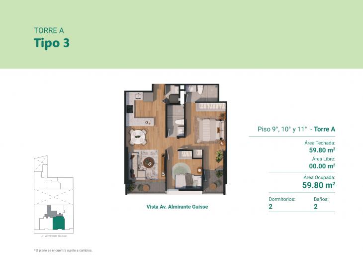 Plano del modelo TIPO 3 del proyecto GUISSE 1060 en Jesus Maria