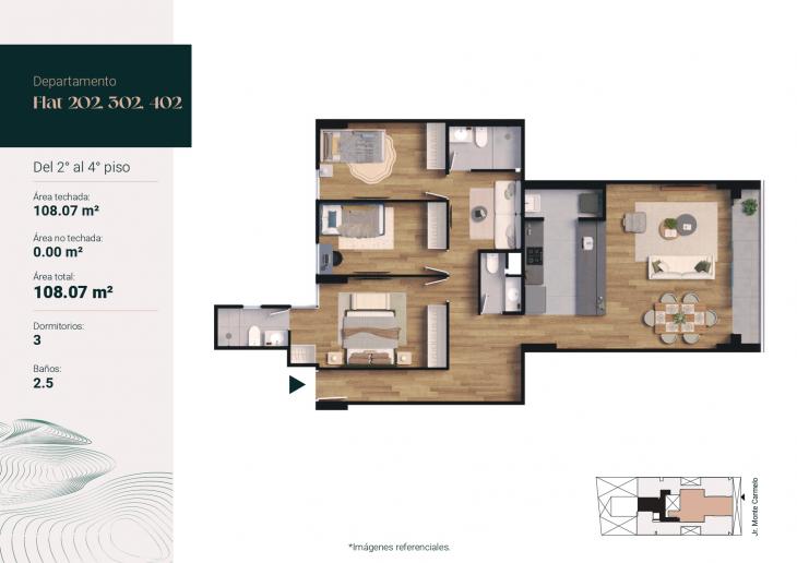 Plano del modelo Tipo 2 del proyecto Monte Carmelo 551 en Santiago De Surco