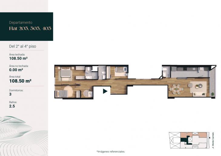 Plano del modelo Tipo 3 del proyecto Monte Carmelo 551 en Santiago De Surco