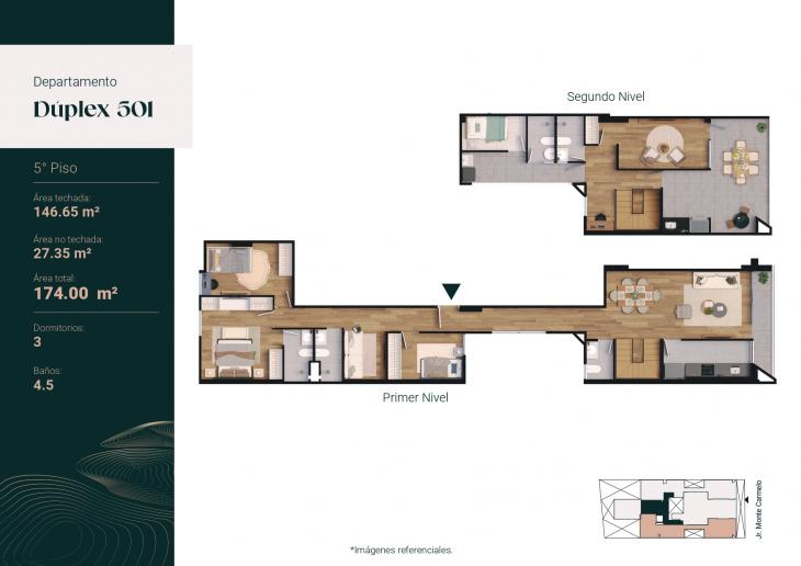 Plano del modelo 501 del proyecto Monte Carmelo 551 en Santiago De Surco