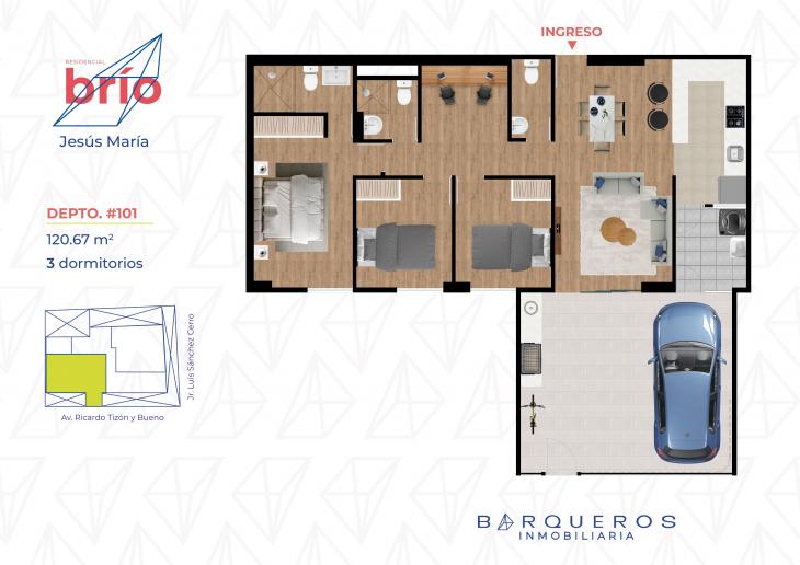 Plano del modelo Tipo 101 del proyecto Residencial Brío en Jesus Maria