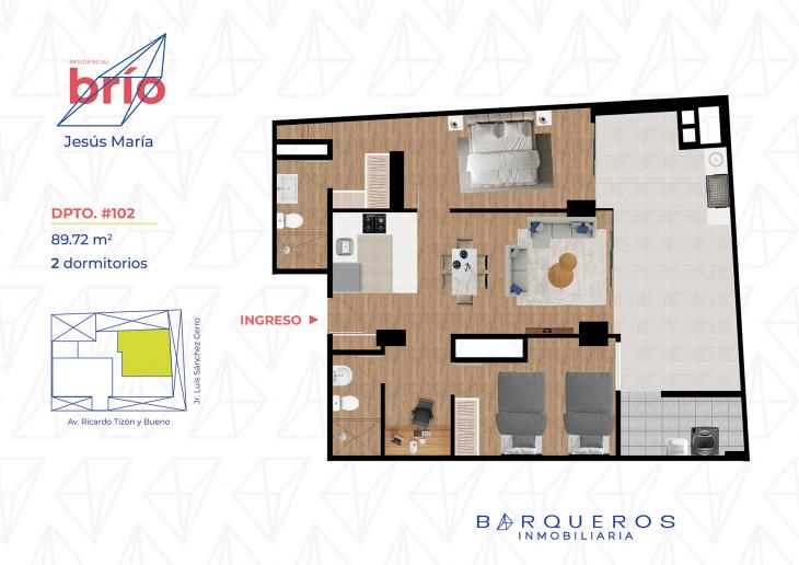 Plano del modelo Tipo 102 del proyecto Residencial Brío en Jesus Maria