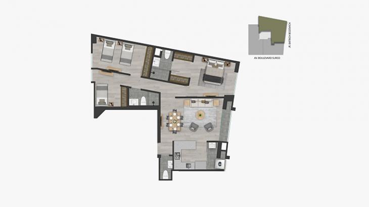 Plano del modelo 603 del proyecto BOULEVARD en San Borja