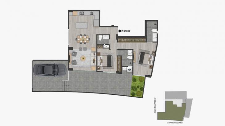 Plano del modelo 102 del proyecto BOULEVARD en San Borja