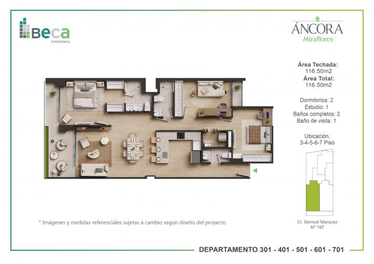 Plano del modelo Tipo 6 del proyecto Áncora en Miraflores