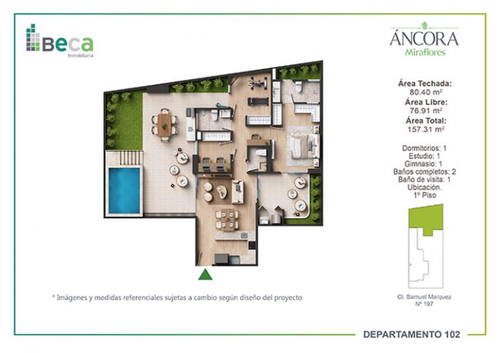 Plano del modelo Tipo 2 del proyecto Áncora en Miraflores
