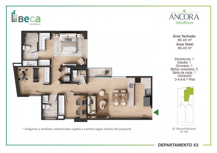 Plano del modelo Tipo 5 del proyecto Áncora en Miraflores