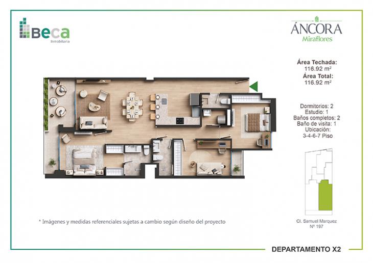Plano del modelo Tipo 7 del proyecto Áncora en Miraflores