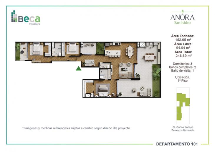 Plano del modelo Tipo 1 del proyecto Anora en San Isidro