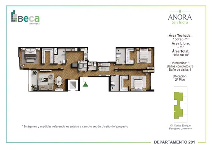 Plano del modelo Tipo 2 del proyecto Anora en San Isidro