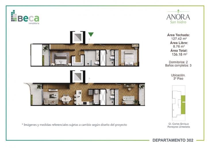 Plano del modelo Tipo 4 del proyecto Anora en San Isidro