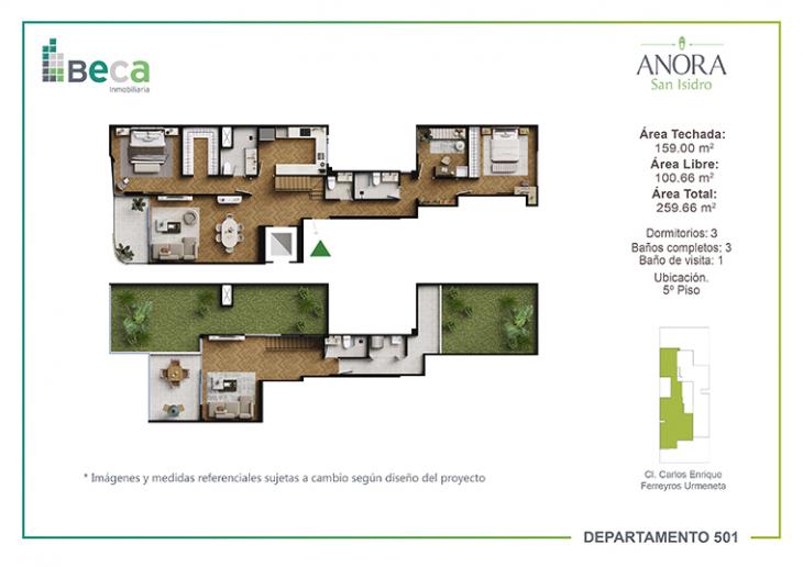 Plano del modelo Tipo 7 del proyecto Anora en San Isidro