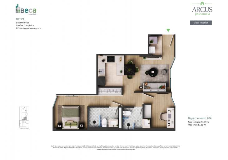 Plano del modelo Tipo 9 del proyecto Arcus en Jesus Maria
