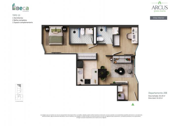 Plano del modelo Tipo 13 del proyecto Arcus en Jesus Maria