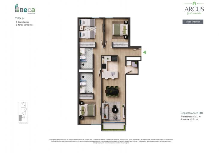 Plano del modelo Tipo 14 del proyecto Arcus en Jesus Maria