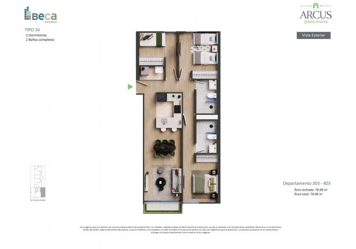 Plano del modelo Tipo 16 del proyecto Arcus en Jesus Maria