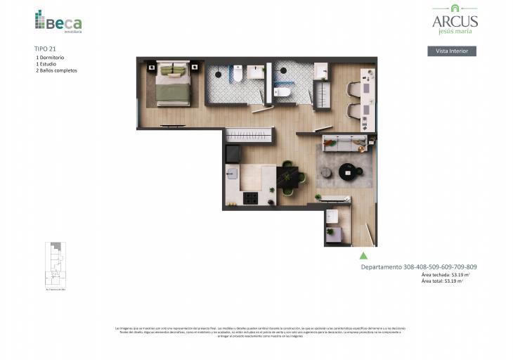 Plano del modelo Tipo 21 del proyecto Arcus en Jesus Maria