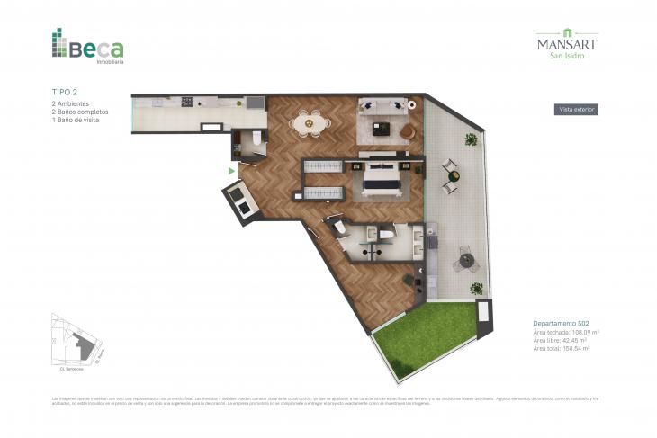 Plano del modelo Tipo 2 del proyecto Mansart en San Isidro
