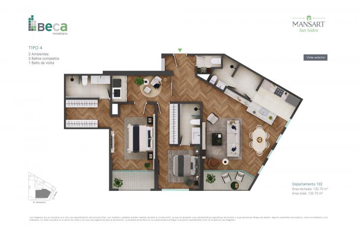Plano del modelo Tipo 4 del proyecto Mansart en San Isidro
