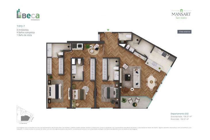 Plano del modelo Tipo 7 del proyecto Mansart en San Isidro