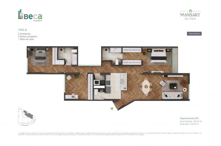 Plano del modelo Tipo 8 del proyecto Mansart en San Isidro