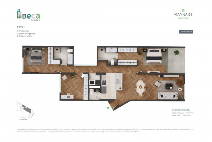 Plano del modelo Tipo 11 del proyecto Mansart en San Isidro